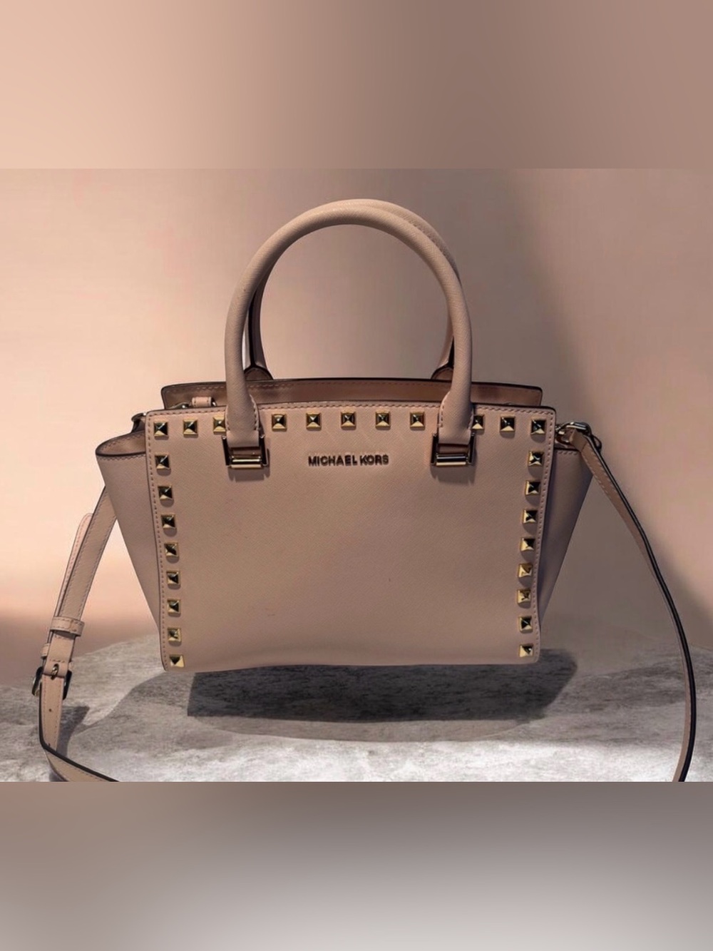 Michael Kors Blush Pink Studded Saffiano Satchel